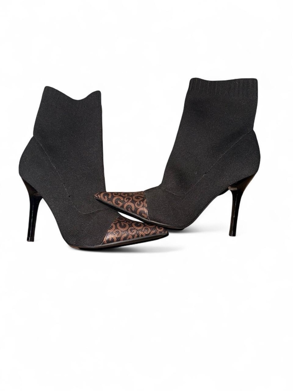 GBG Los Angeles Black Sock Ankle Boots with Bronze Paisley Pointed Toe